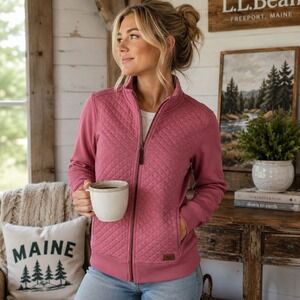 L.L.Bean Women's Medium Quilted Full Zip Sweatshirt Jacket Dusty Rose Pink